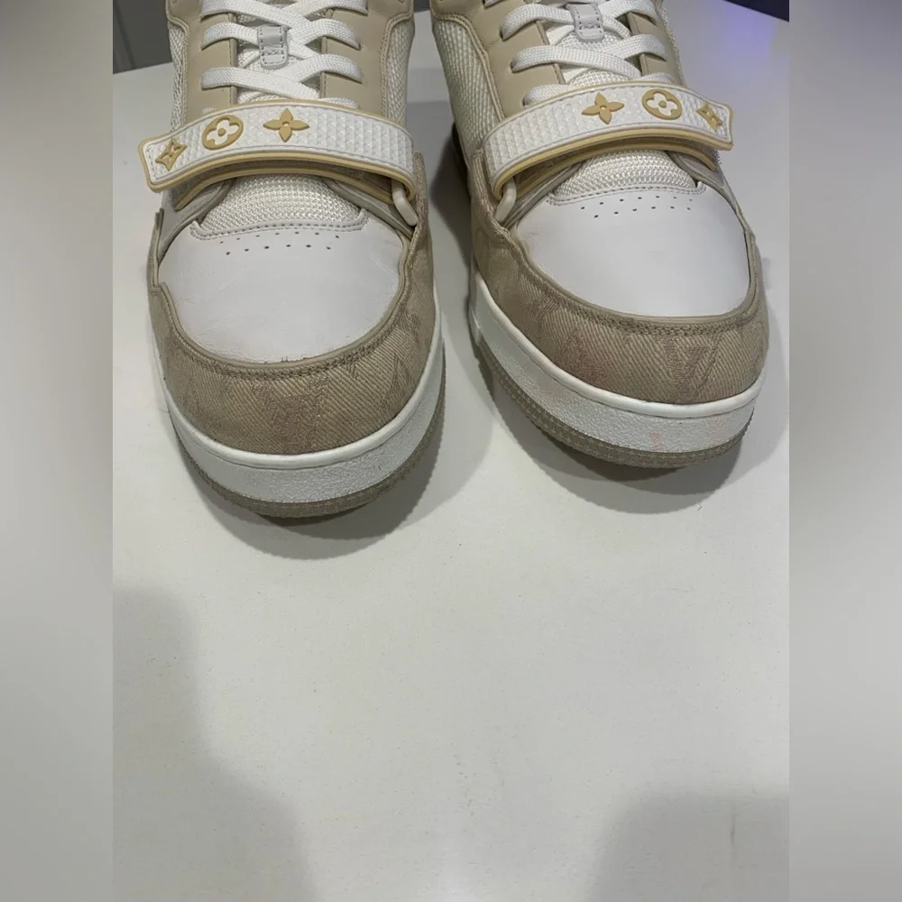Louis Vuitton lv trainer tan monogram sneakers sz 11 LV us 12 strap - Picture 10 of 11
